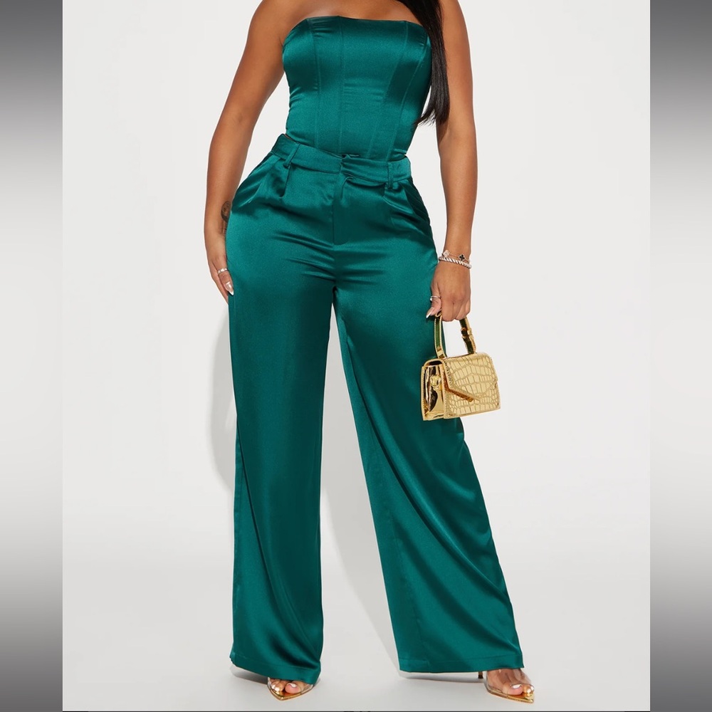 Adriana Satin Pant Set - Hunter